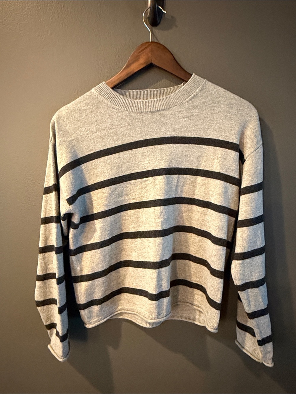 Mango Girls Light Gray Crewneck with Charcoal Stripes